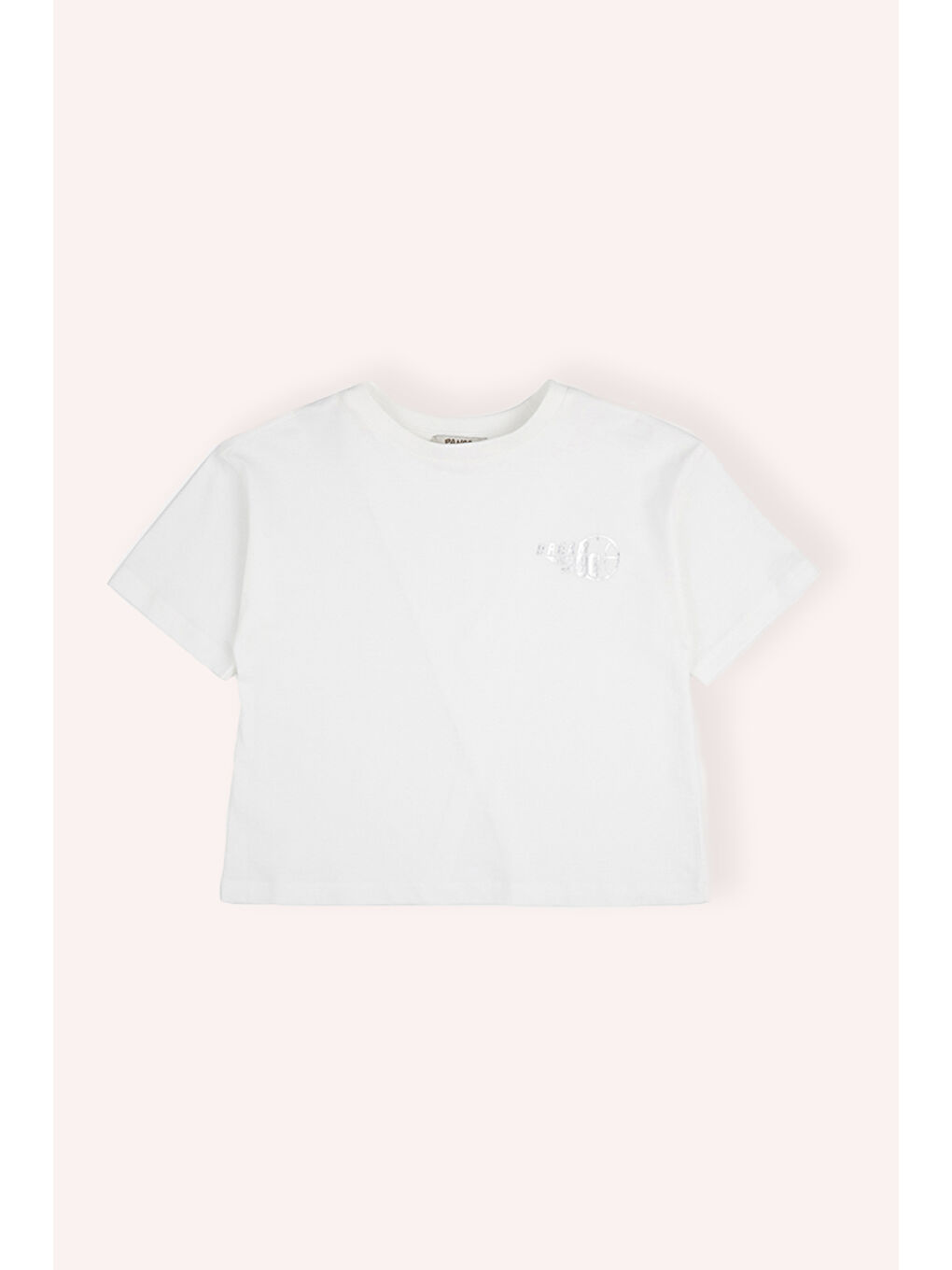 Kız Çocuk Bisiklet Yaka Varak Basklı Kısa Kollu Ekru Tişört