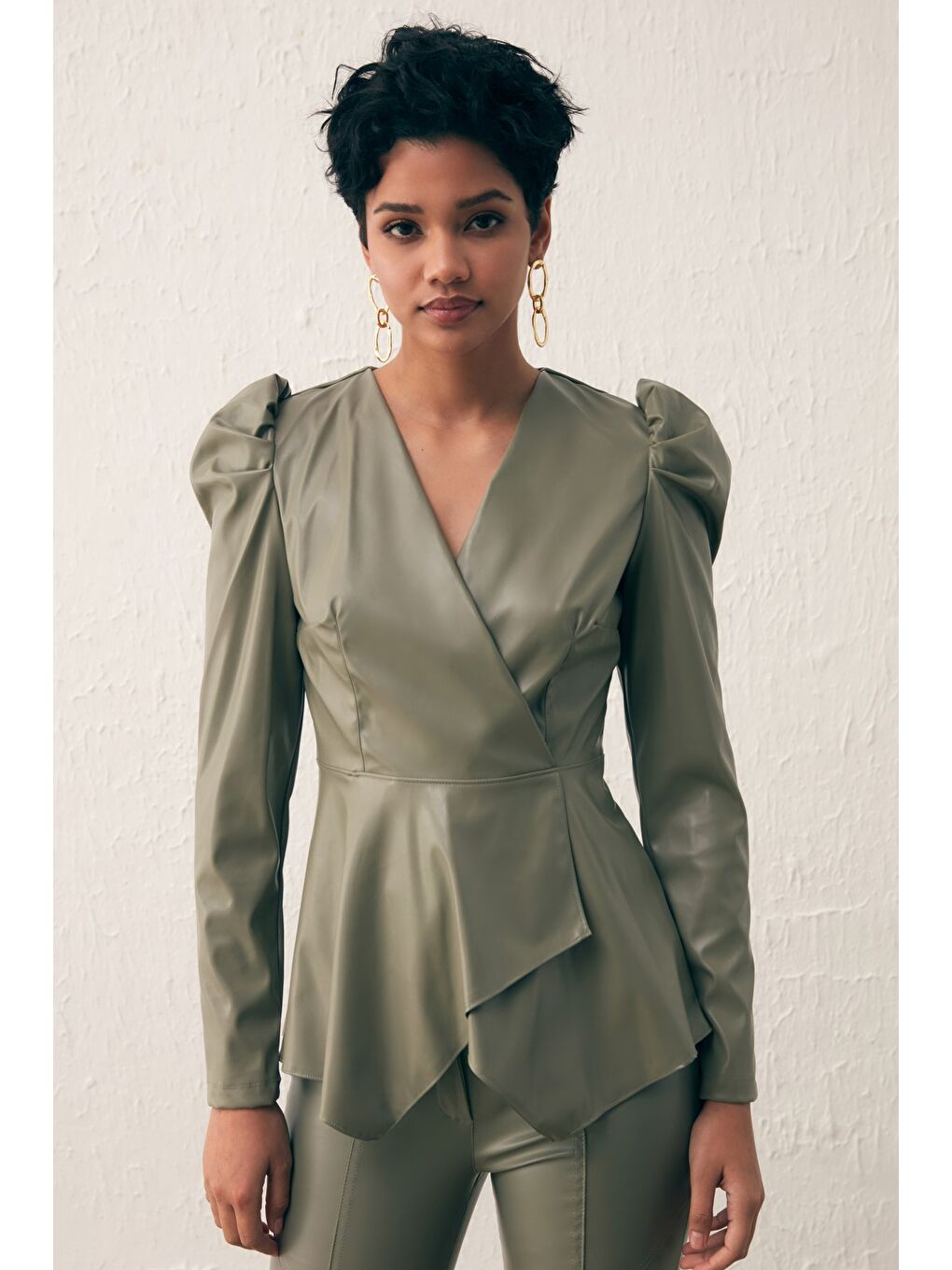 Kruvaze Deri Bluz - Çağla Yeşili