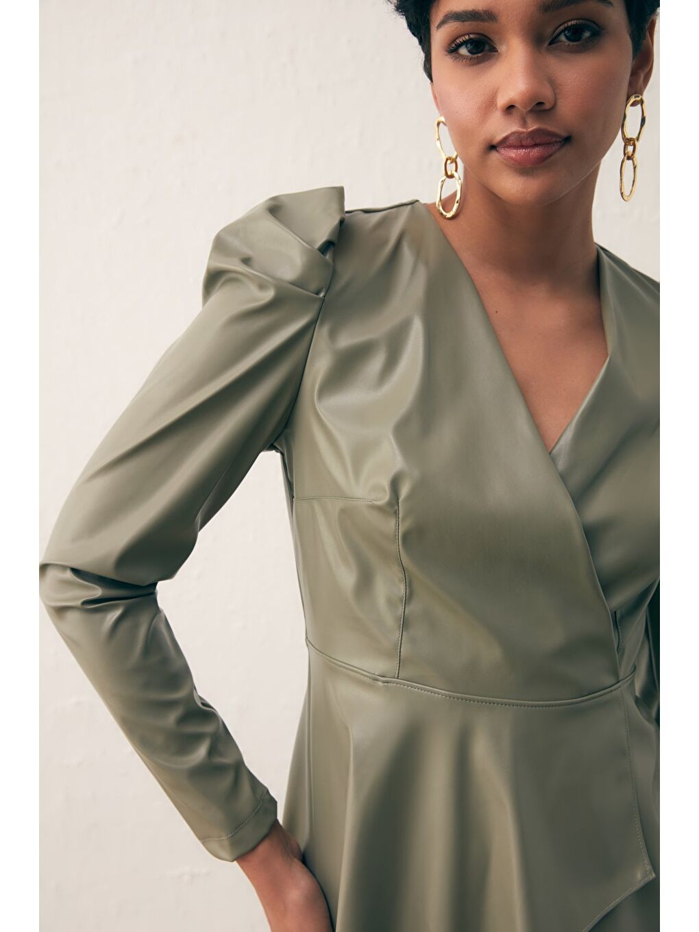 Kruvaze Deri Bluz - Çağla Yeşili-3