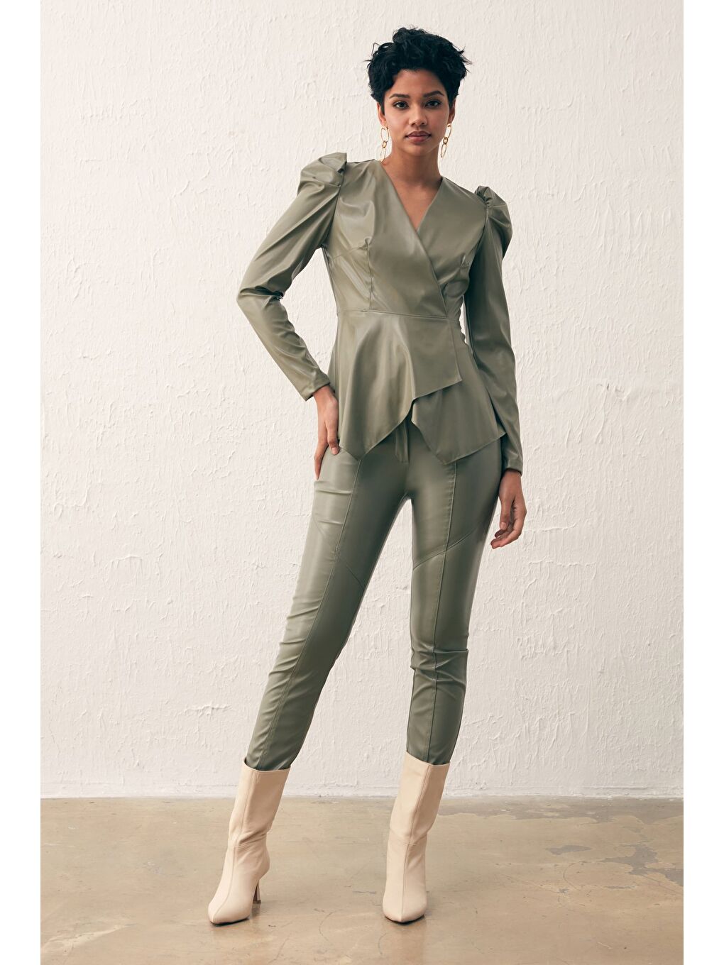 Kruvaze Deri Bluz - Çağla Yeşili-4