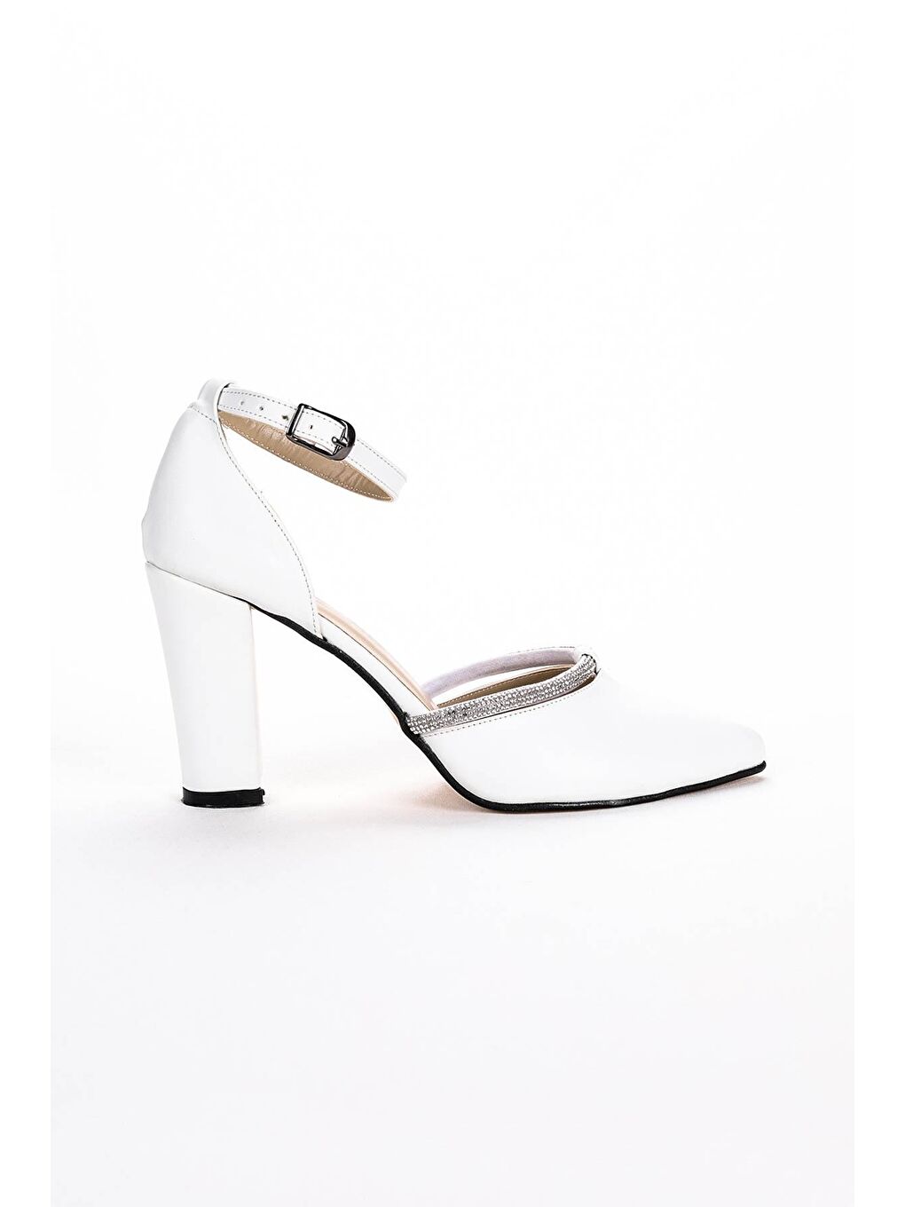 Beyaz Cilt Taşlı 9 Cm Topuklu Kadın Ayakkabı 600-013-3