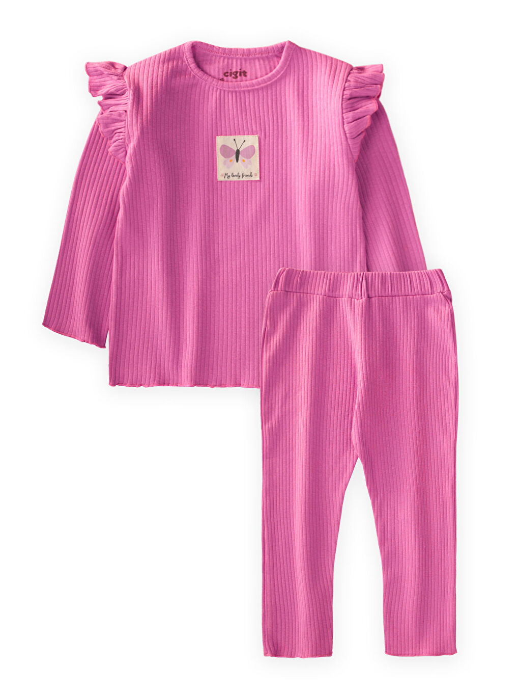 Etiket Detaylı Mevsimlik Kız Takım 1-10 Yaş Fuşya