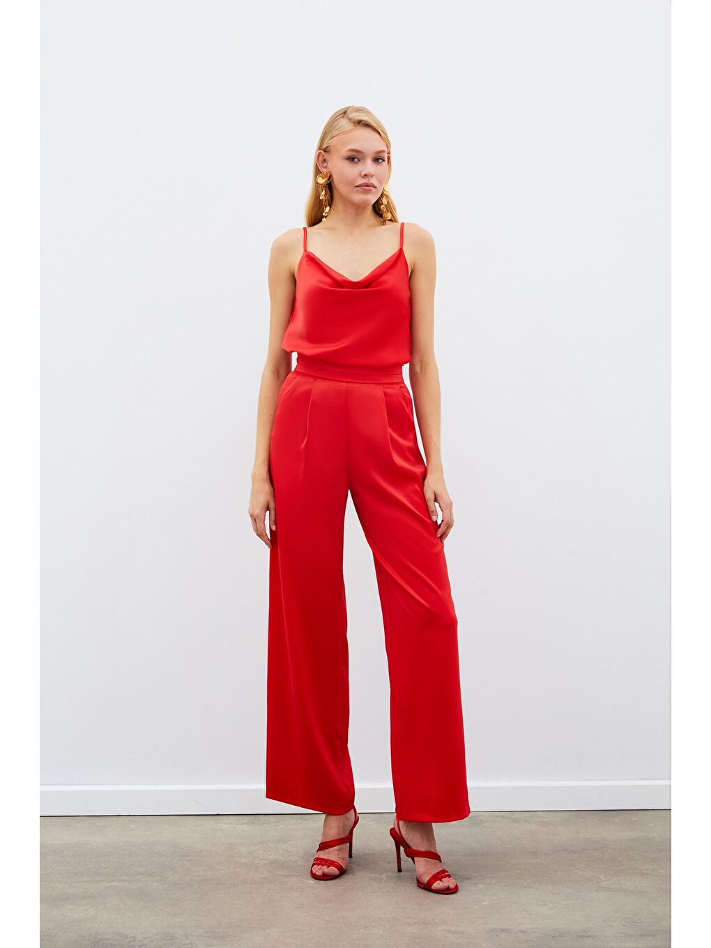 SATEEN Degaje Yaka Saten Bluz - Mercan - 4