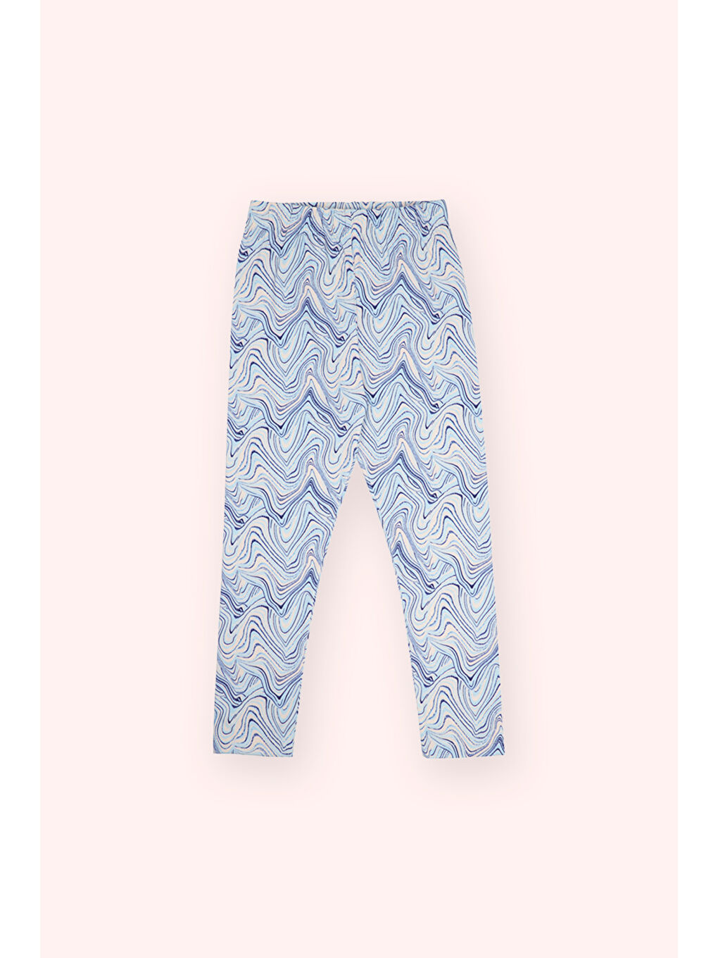 Kız Çocuk Beli Lastikli Baskılı Mavi Tayt