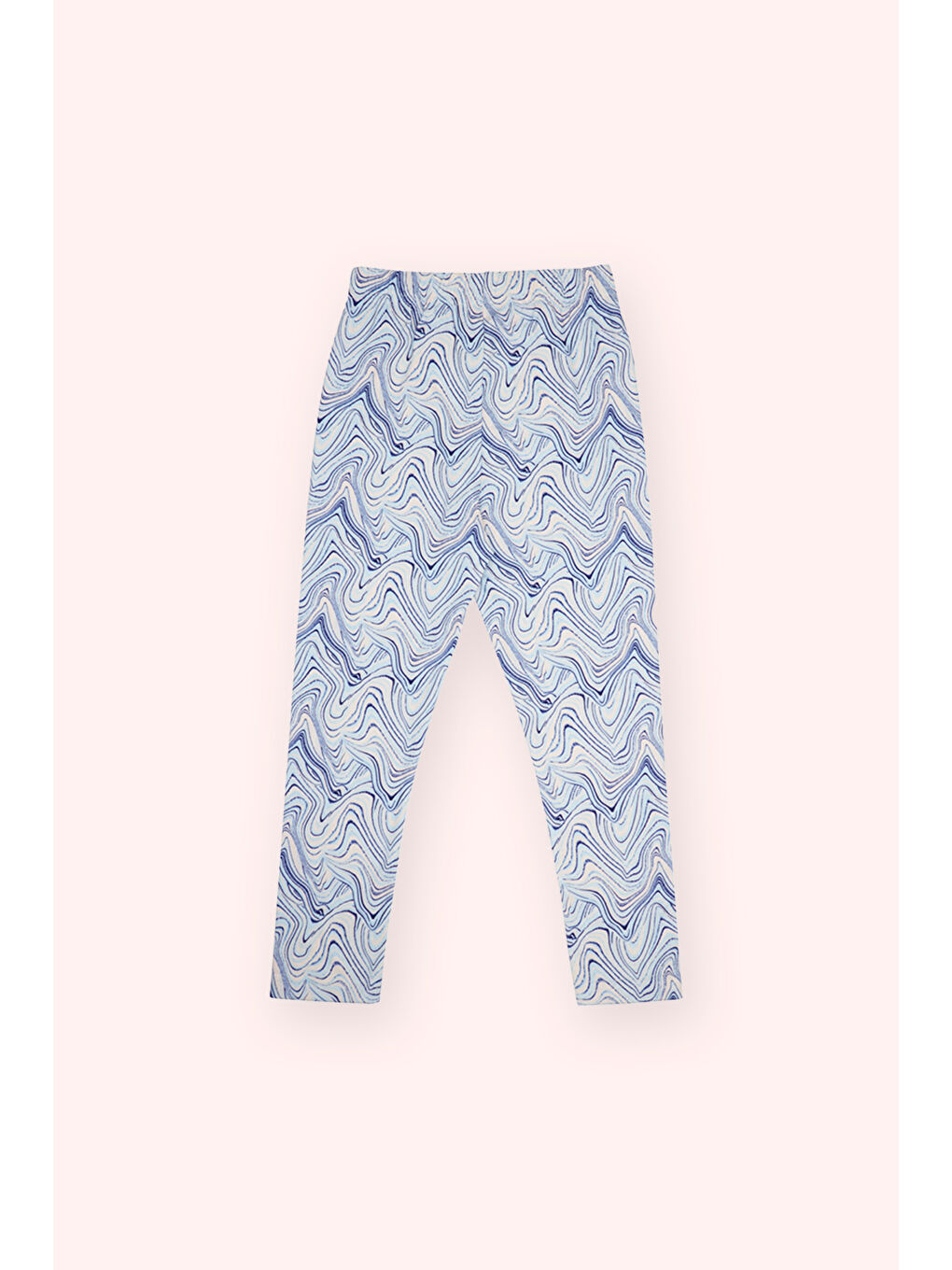Kız Çocuk Beli Lastikli Baskılı Mavi Tayt-2