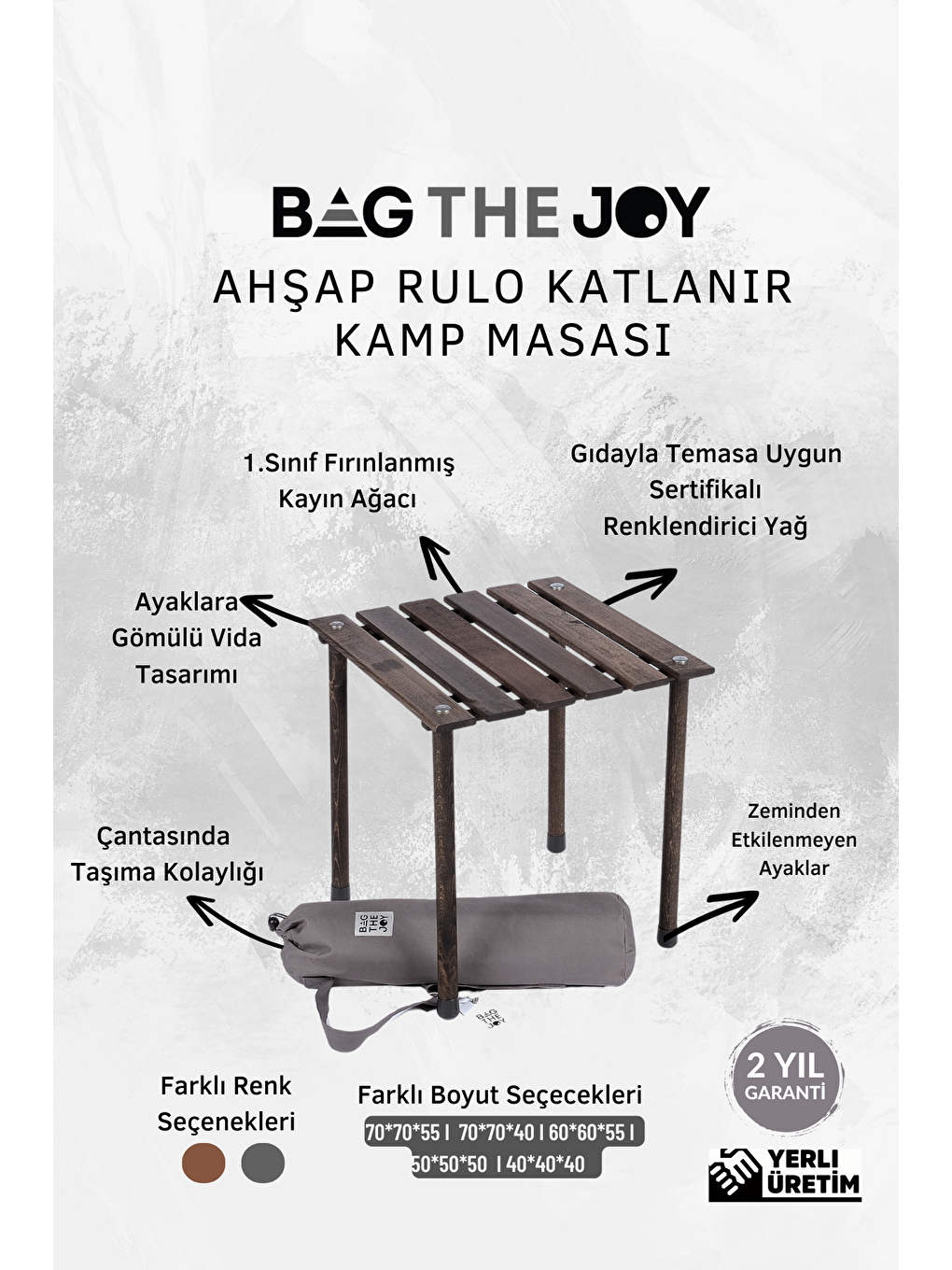 Bag The Joy Antrasit 40*40*40cm Ahşap Katlanır Kamp Masası - Antrasit - 5