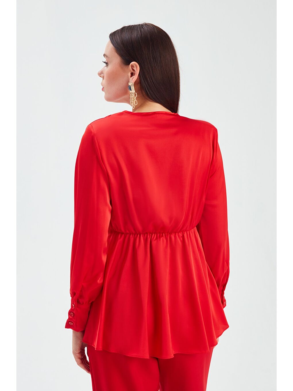 Yaka Detaylı Kruvaze Bluz - Kırmızı-4