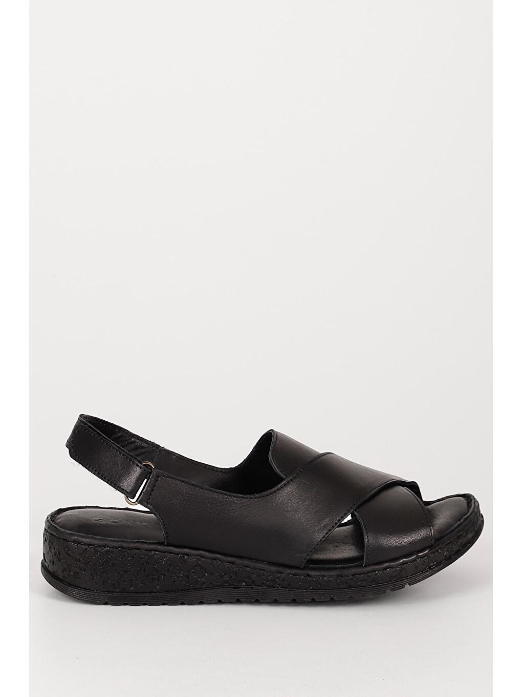 Siyah Hakiki Deri Dolgu Taban Sandalet 45836-3