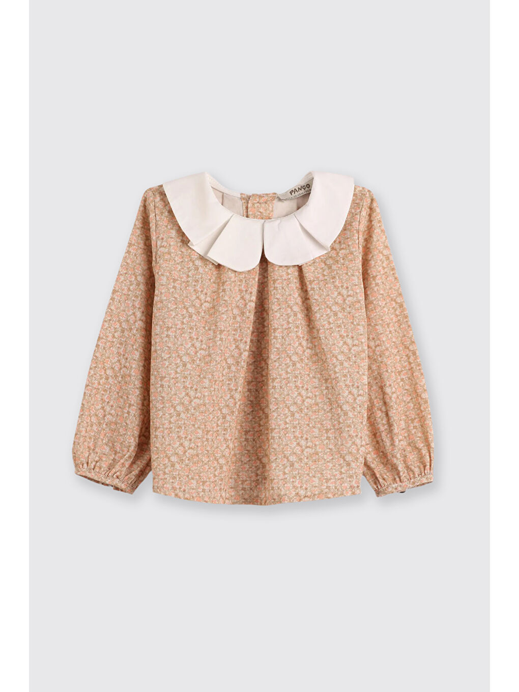 Pembe Kız Bebek Pilise Yaka Detaylı Çiçek Desenli Kol Ucu Lastikli Pudra Bluz
