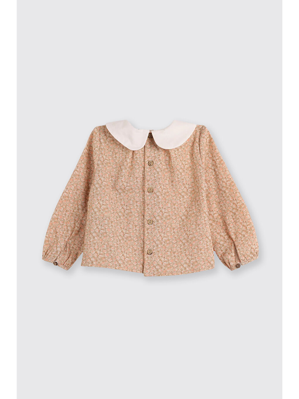 Pembe Kız Bebek Pilise Yaka Detaylı Çiçek Desenli Kol Ucu Lastikli Pudra Bluz-1