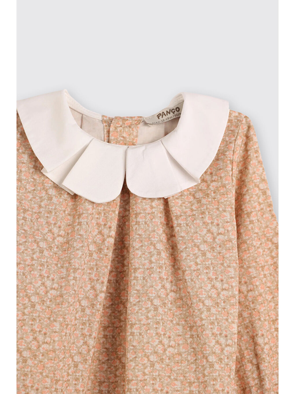 Pembe Kız Bebek Pilise Yaka Detaylı Çiçek Desenli Kol Ucu Lastikli Pudra Bluz-2