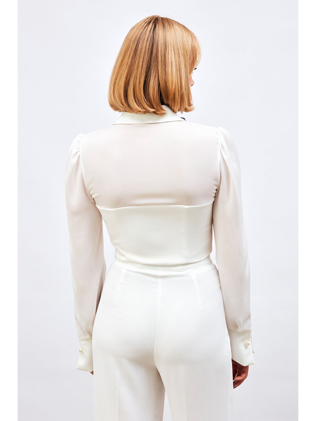 İncili Kol Detaylı Bluz - Ekru-6