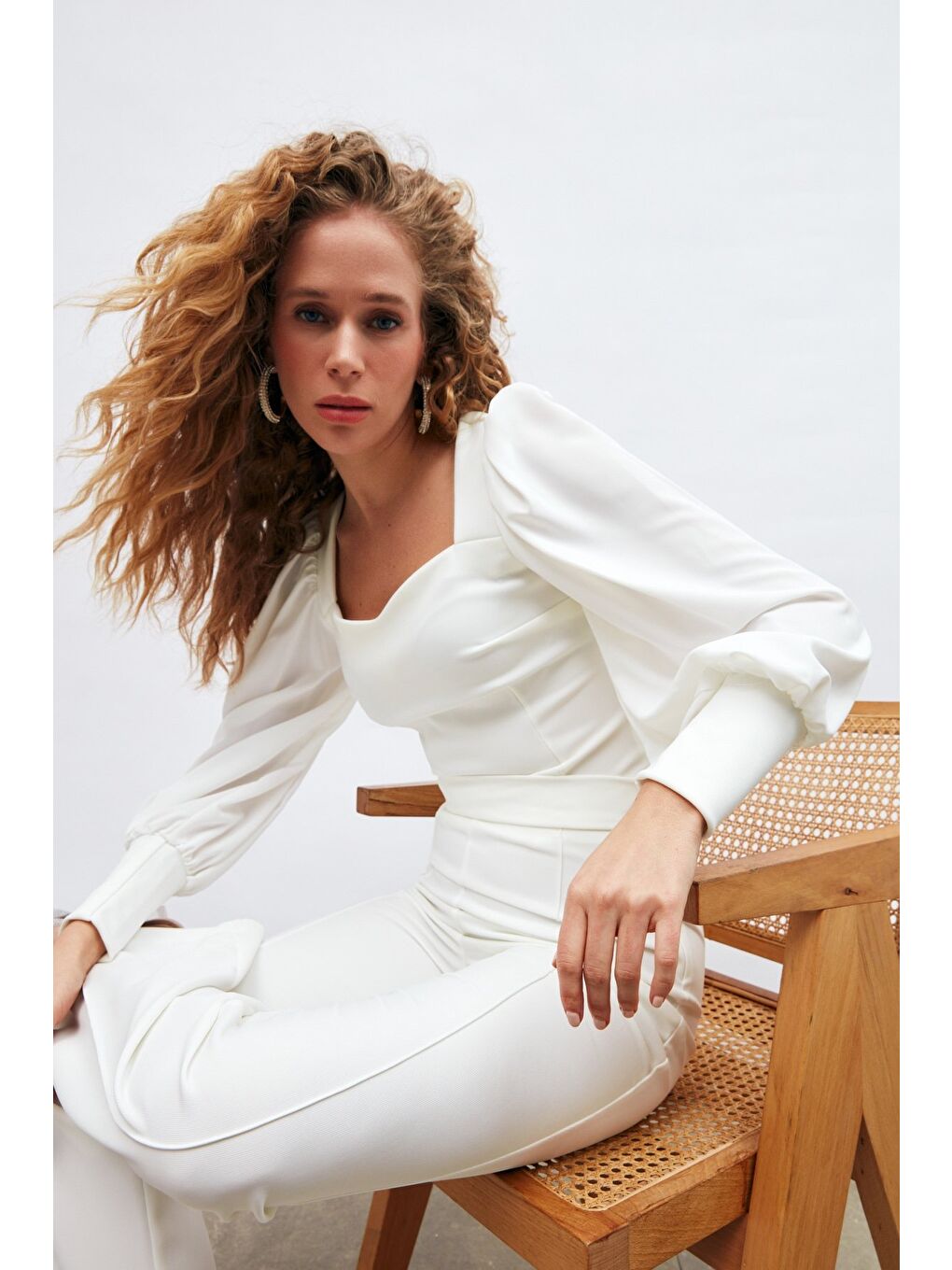 Balon Kol Crop Bluz - Ekru-2