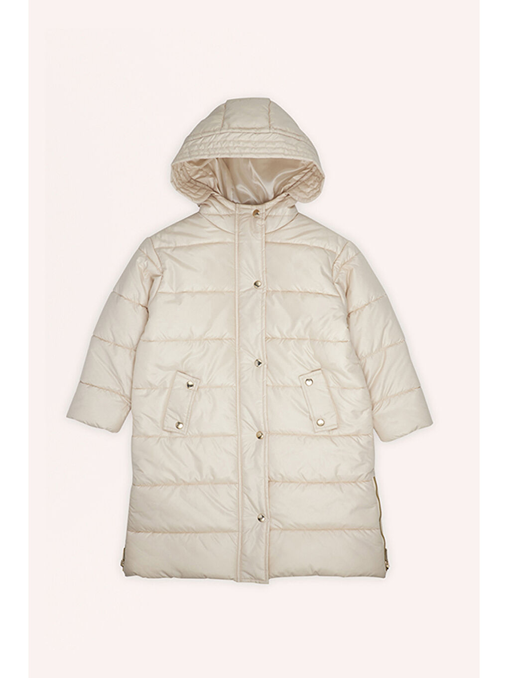 Kız Çocuk Cepli Bej Şişme Kaban-2