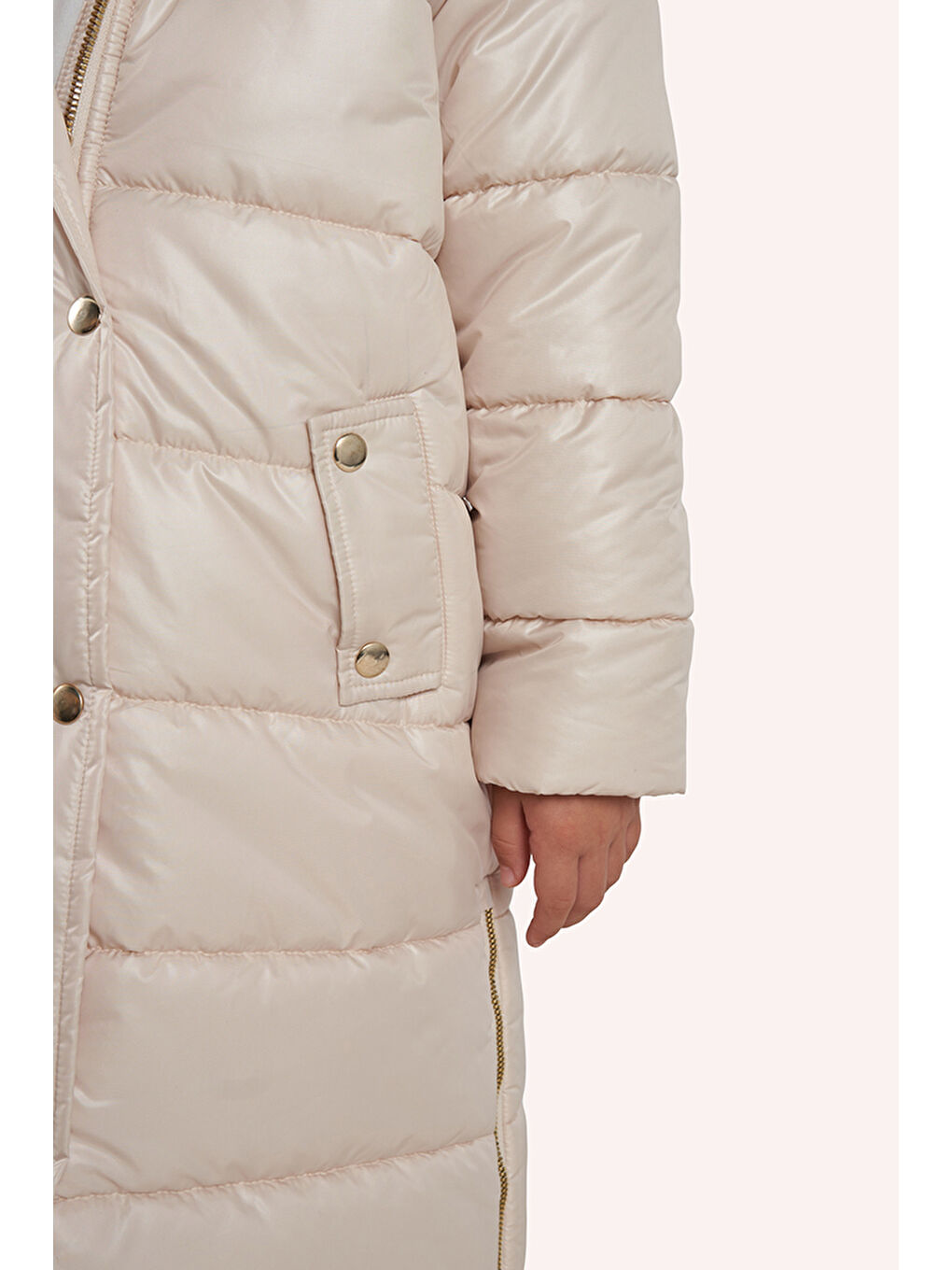 Kız Çocuk Cepli Bej Şişme Kaban-4