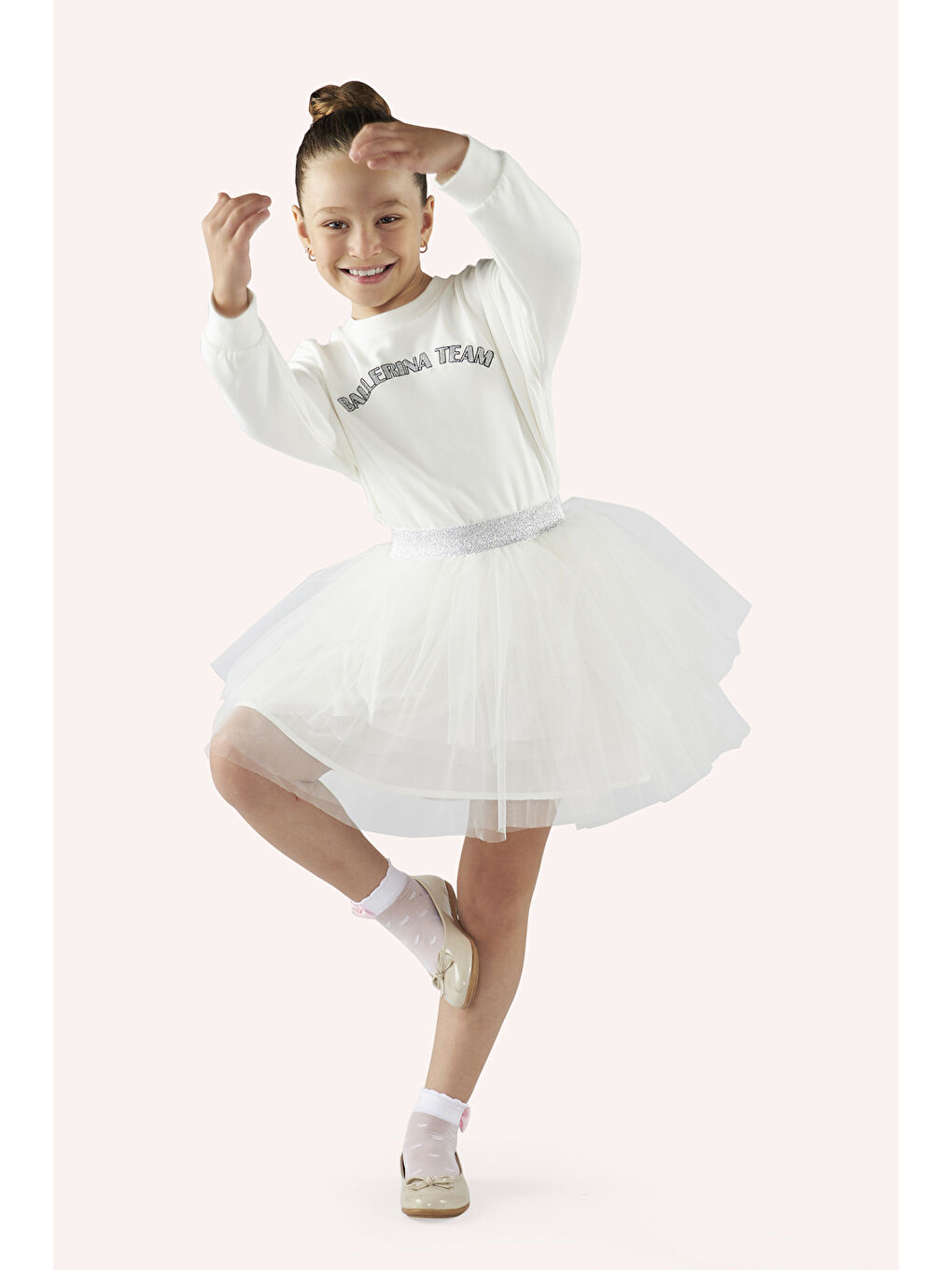 Kız Çocuk Sim Lastikli Ekru Tütü Etek-1