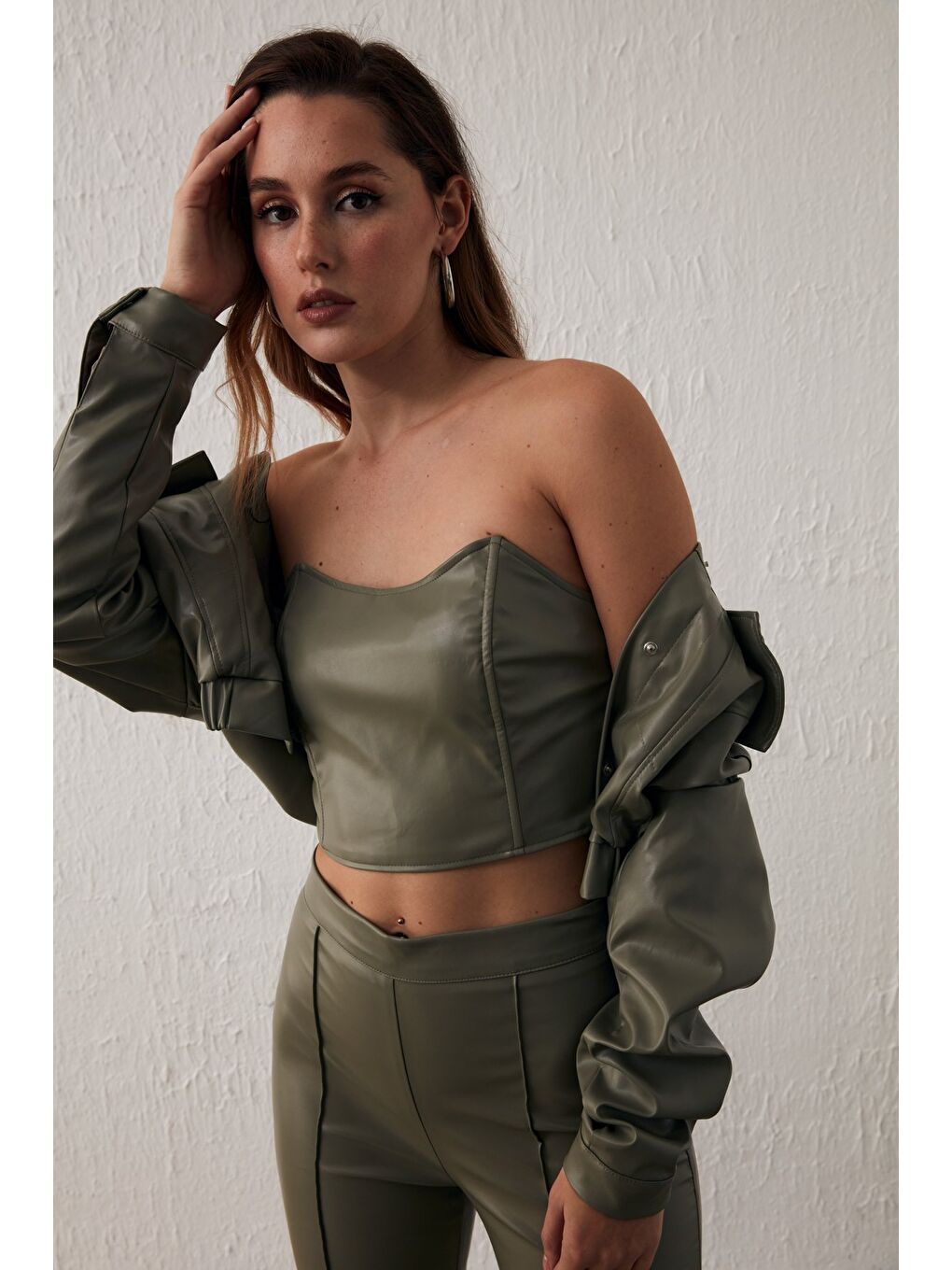 Deri Straplez Bluz - Çağla Yeşili