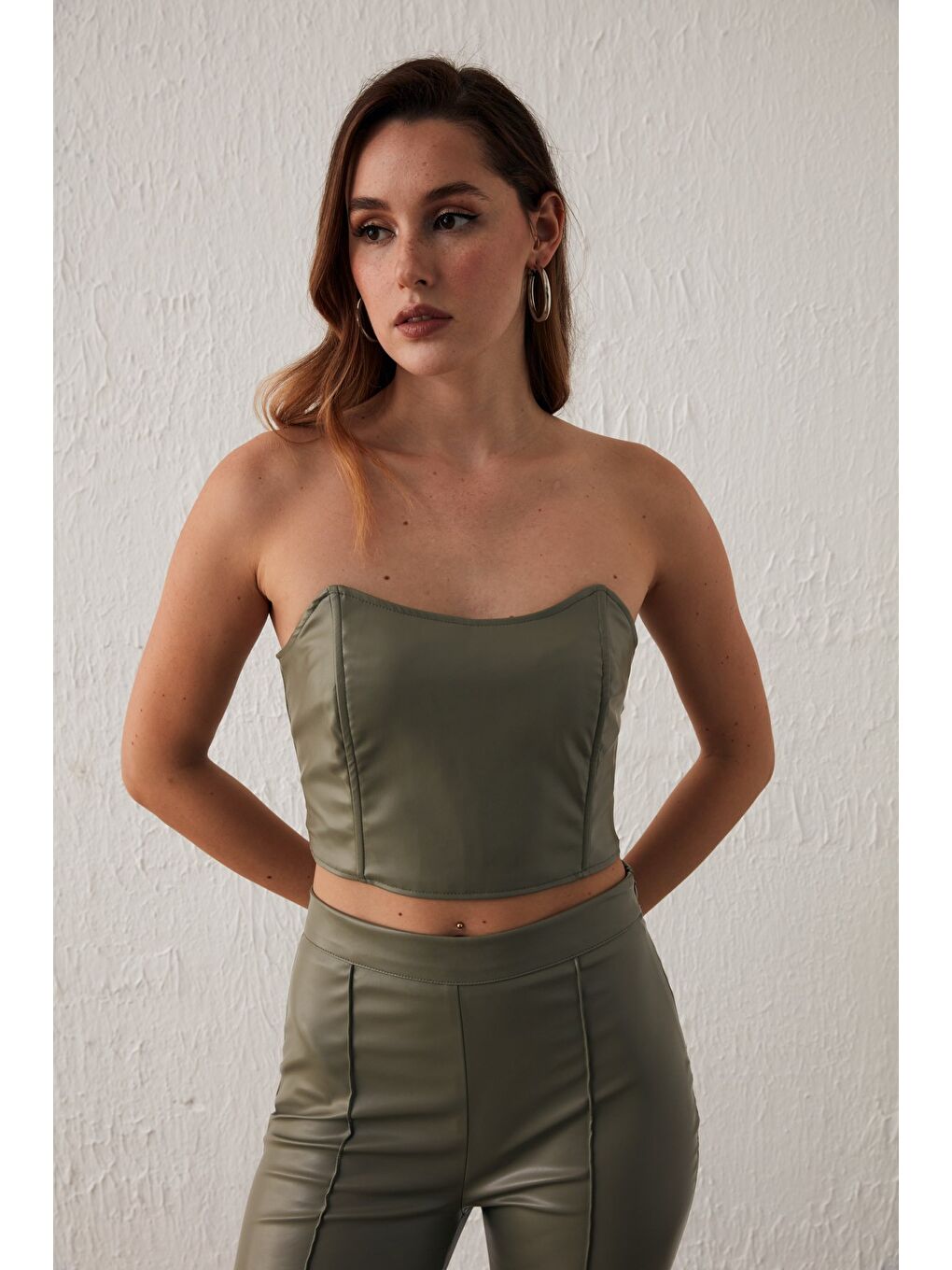 Deri Straplez Bluz - Çağla Yeşili-1