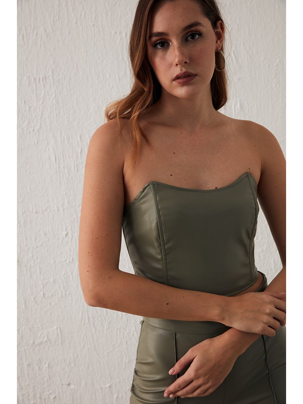 Deri Straplez Bluz - Çağla Yeşili-2
