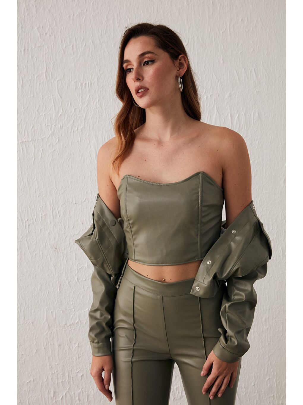 Deri Straplez Bluz - Çağla Yeşili-3