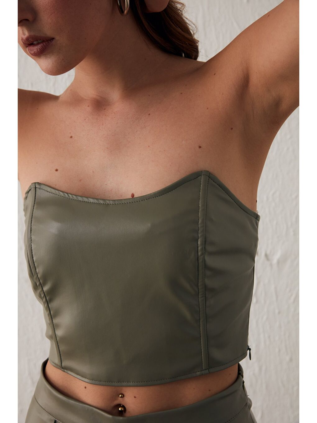 Deri Straplez Bluz - Çağla Yeşili-4