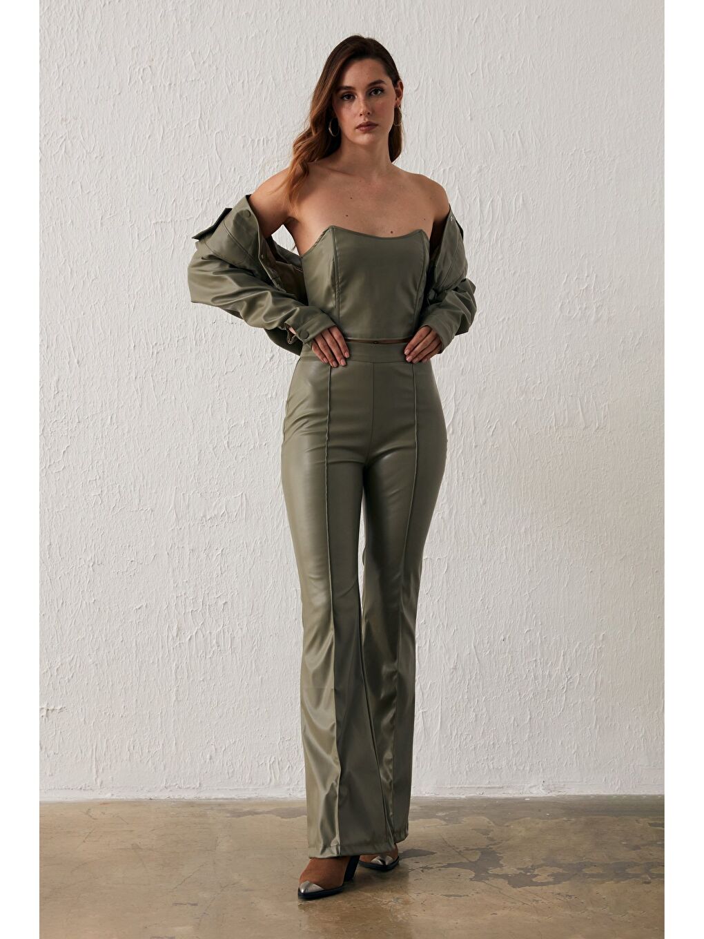 Deri Straplez Bluz - Çağla Yeşili-6