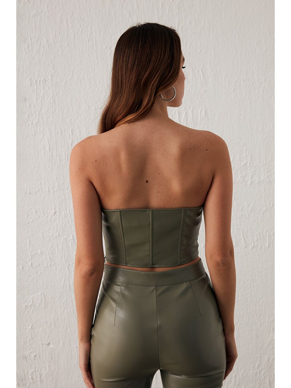 Deri Straplez Bluz - Çağla Yeşili-7