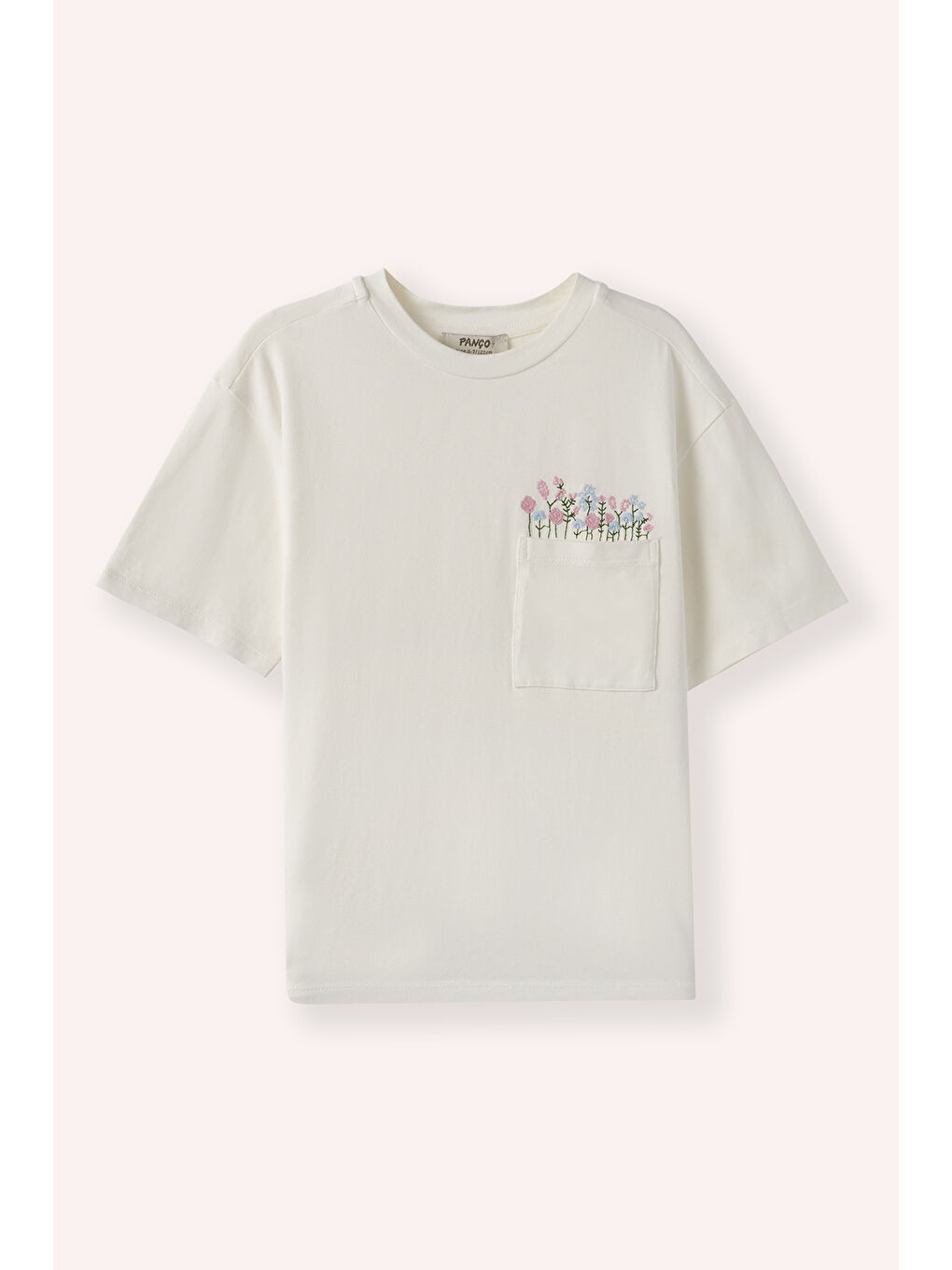 Kız Çocuk Nakış Detaylı Ekru Tişört