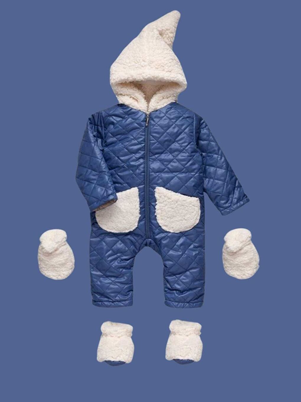 İndigo Bebek Astronot Mont Tulum  Şapkalı  Kapitone Kozmonot