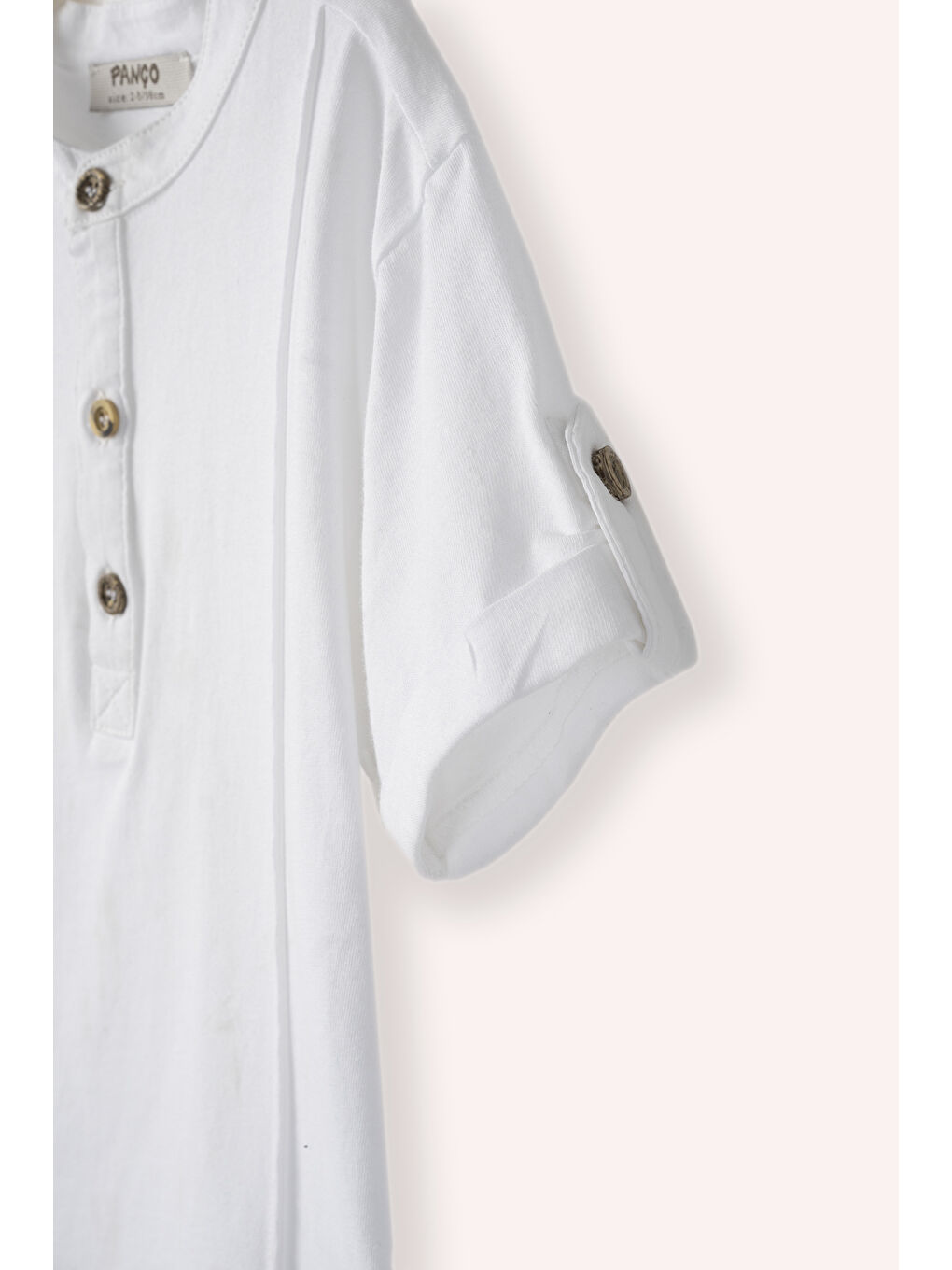 Erkek Bebek Etiket Detaylı Kısa Kollu Beyaz Tişört-2