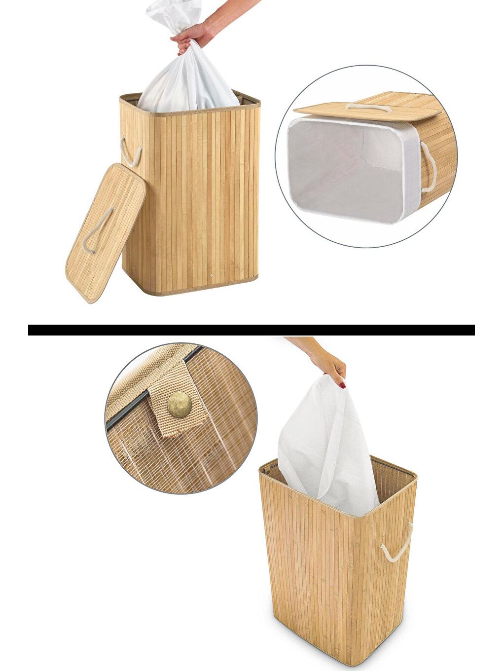 Bambu Çamaşır Sepeti - Mega Boy Katlanabilir Çamaşır Sepeti 40x30x60 Cm Bej 72 Litre-2