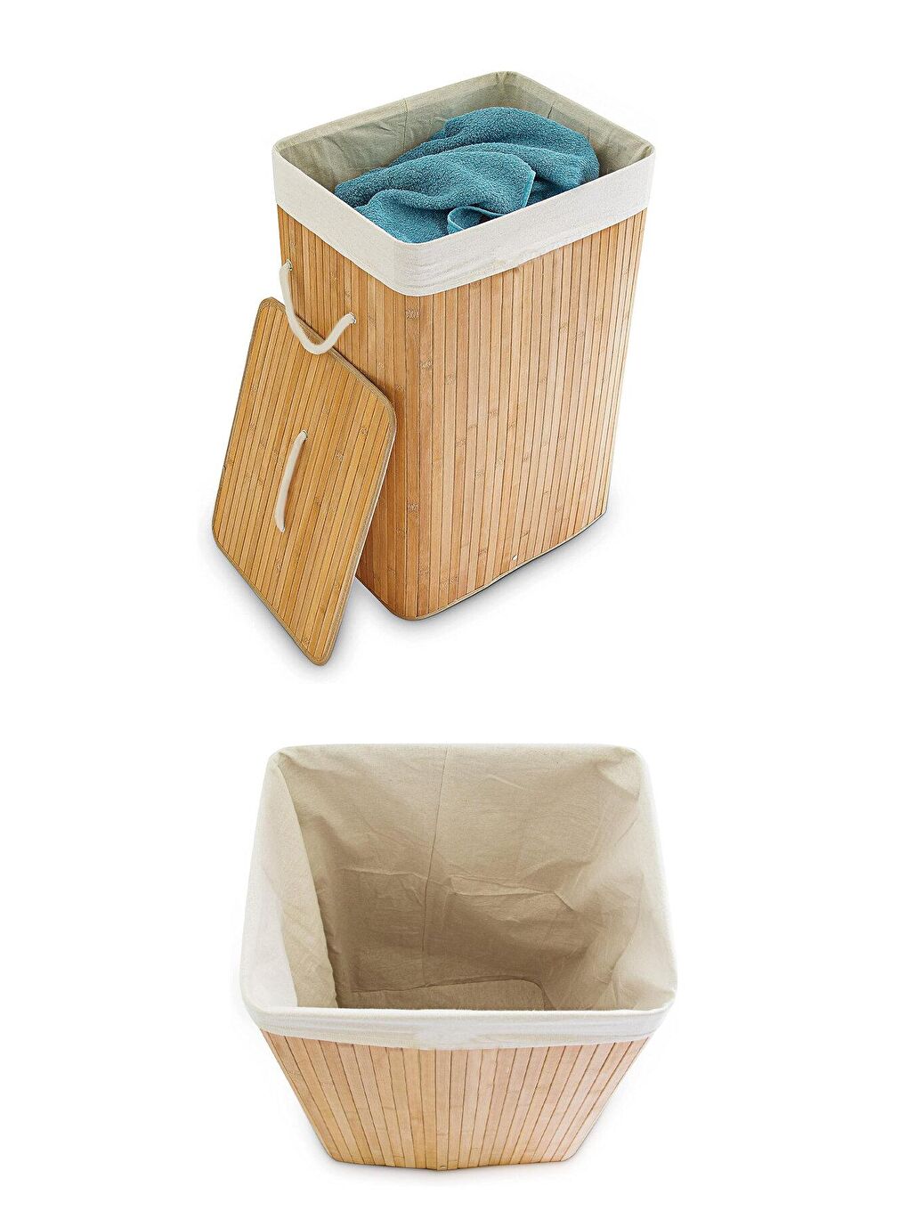 Bambu Çamaşır Sepeti - Mega Boy Katlanabilir Çamaşır Sepeti 40x30x60 Cm Bej 72 Litre-3