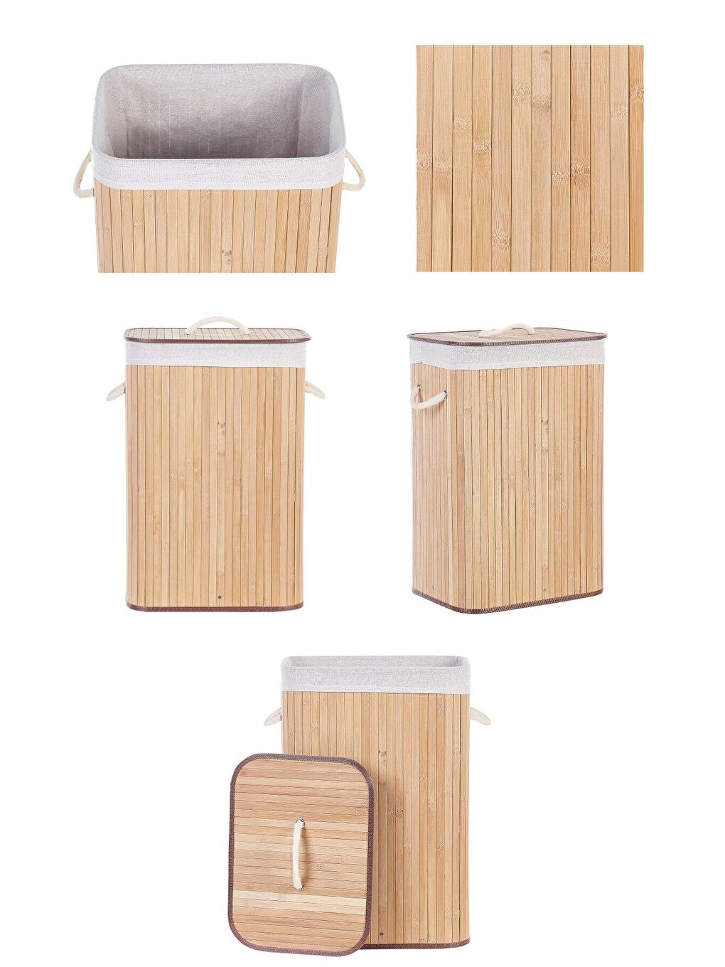 Bambu Çamaşır Sepeti - Mega Boy Katlanabilir Çamaşır Sepeti 40x30x60 Cm Bej 72 Litre-4