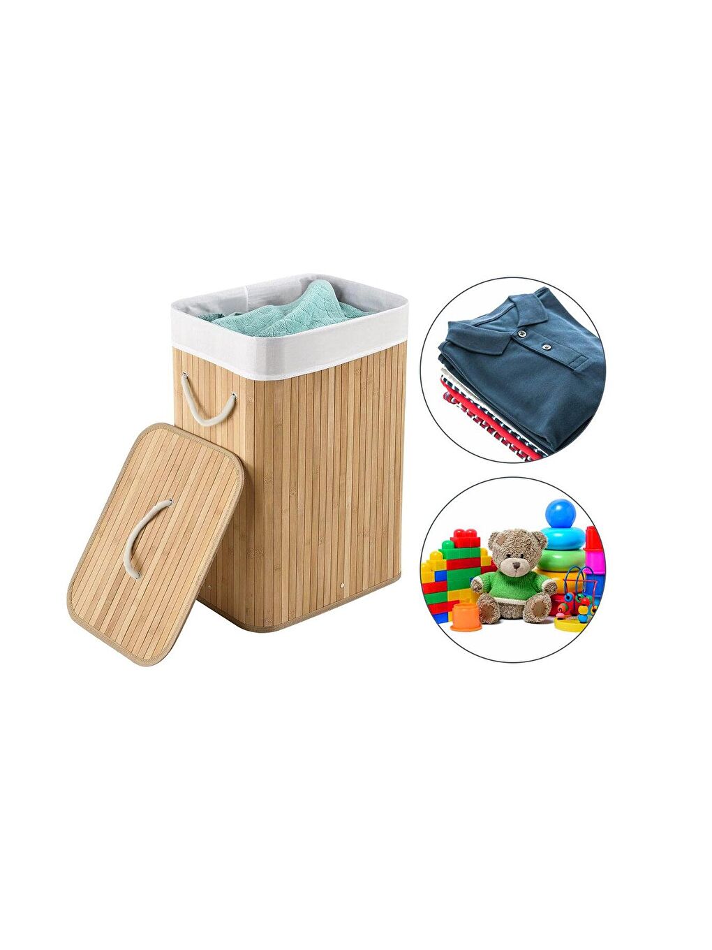 Bambu Çamaşır Sepeti - Mega Boy Katlanabilir Çamaşır Sepeti 40x30x60 Cm Bej 72 Litre-6