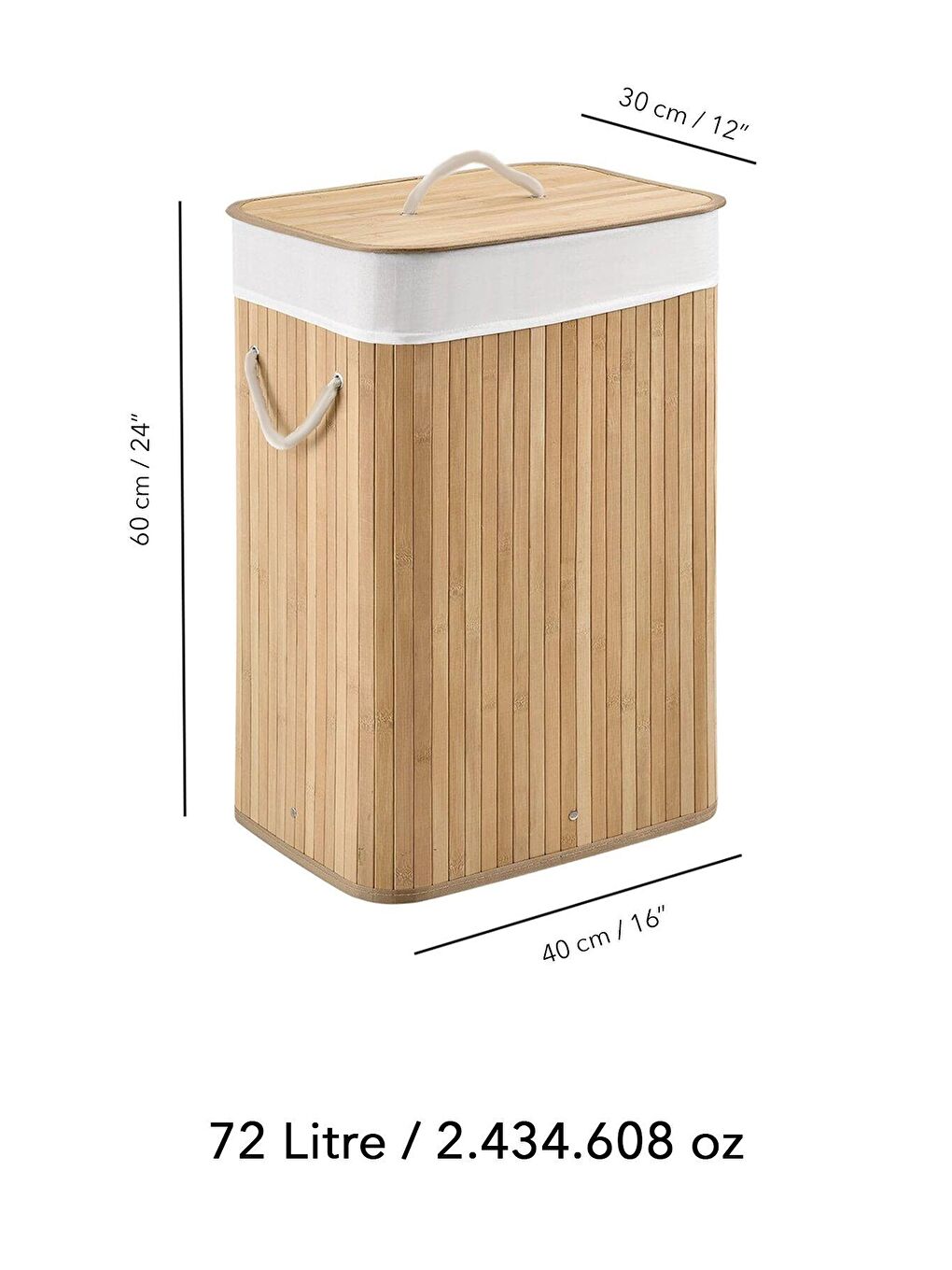 Bambu Çamaşır Sepeti - Mega Boy Katlanabilir Çamaşır Sepeti 40x30x60 Cm Bej 72 Litre-7