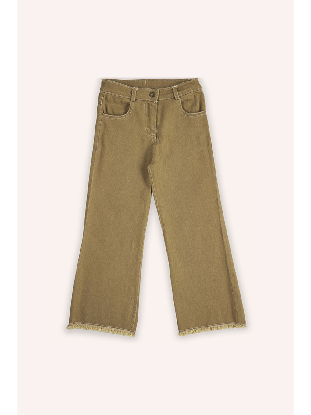 Kahverengi Kız Çocuk Cepli Camel Jean Pantolon-3