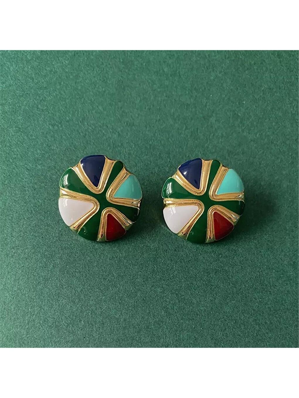 Karışık Renkli Vintage Düğme Küpe-1