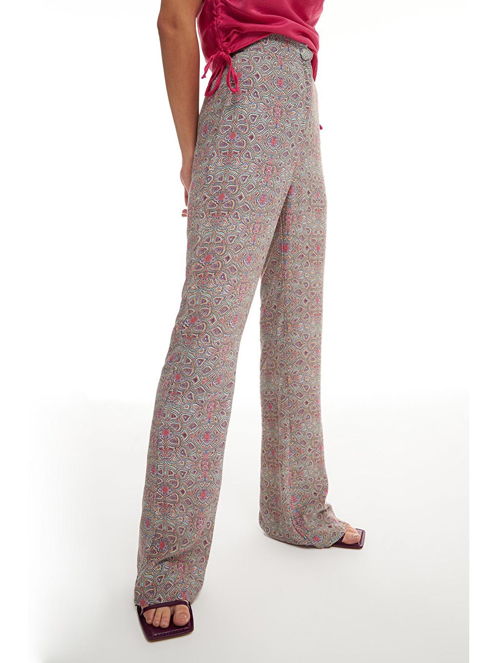 Yeşil Desenli Bol Paça Pantolon Mint