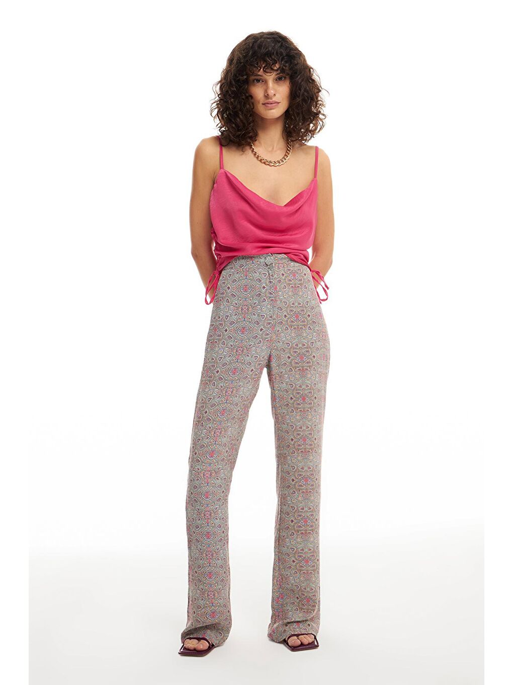 Yeşil Desenli Bol Paça Pantolon Mint-2