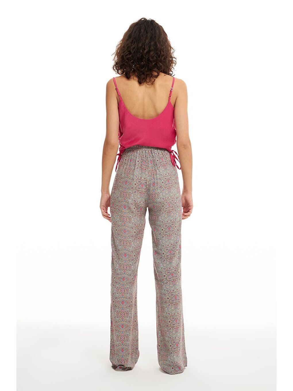 Yeşil Desenli Bol Paça Pantolon Mint-4