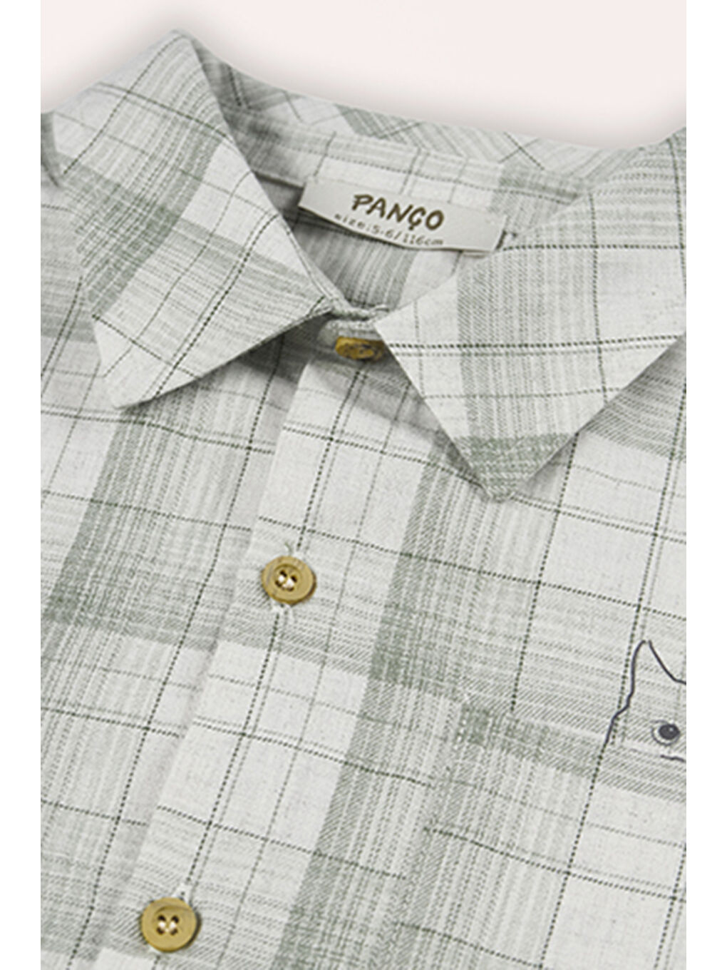 Haki Erkek Çocuk Ekose Desenli Yeşil Gömlek-2