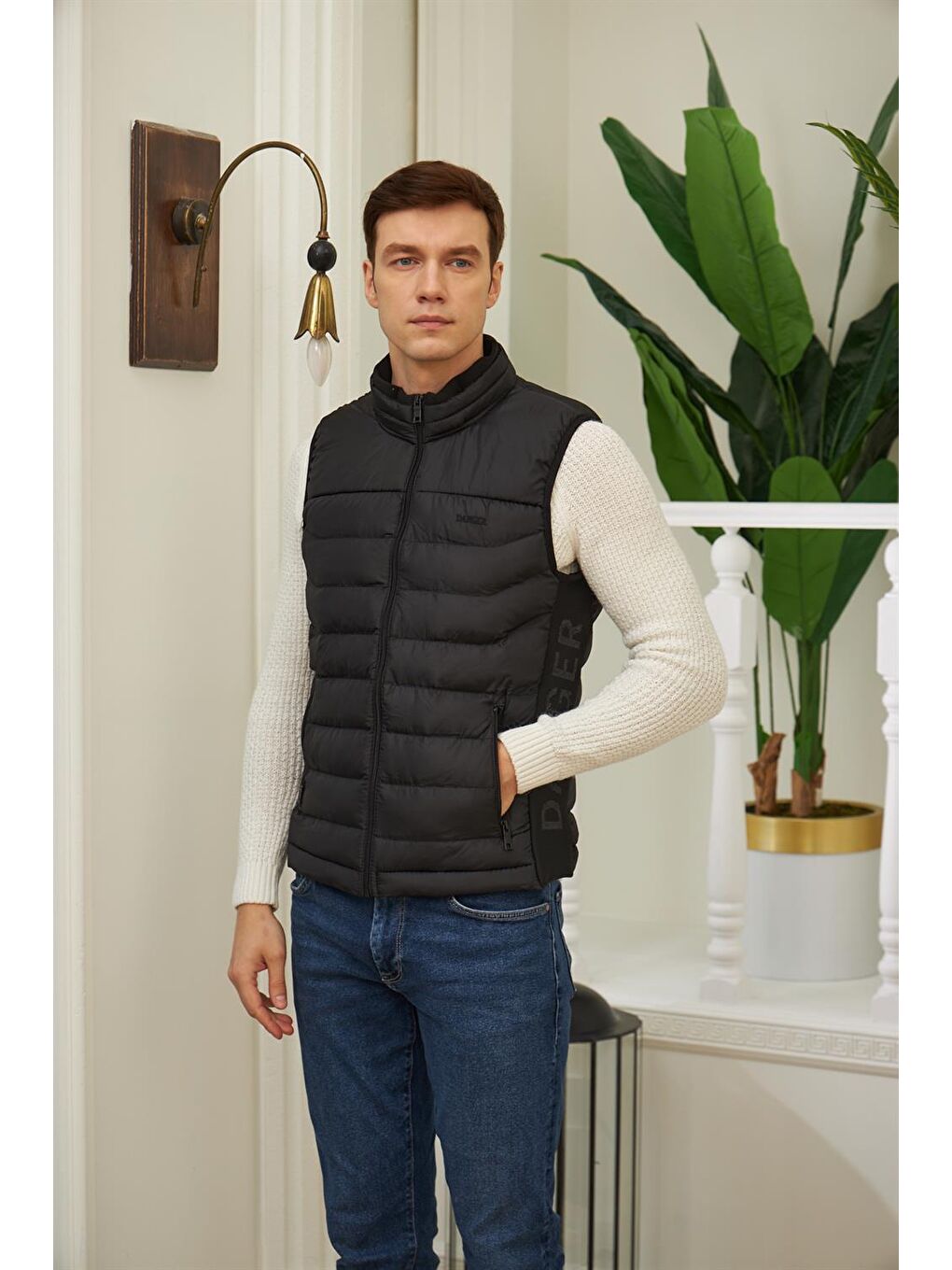Erkek Baskılı Şişme Yelek Siyah-2
