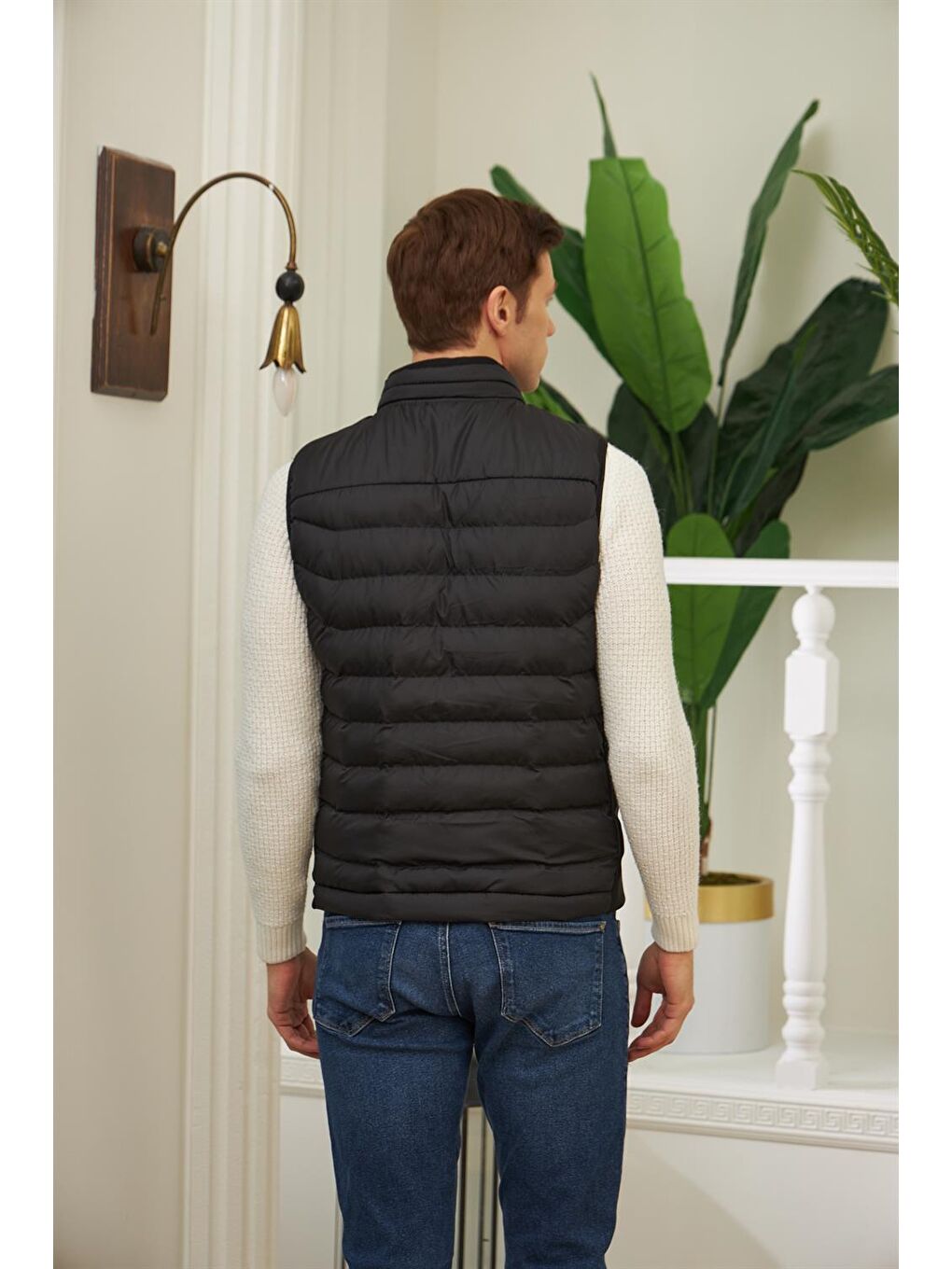 Erkek Baskılı Şişme Yelek Siyah-5