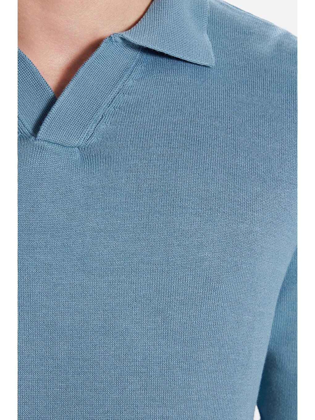 Erkek Standart Fit Normal Kesim Polo V Yaka İndigo Triko Kazak-2