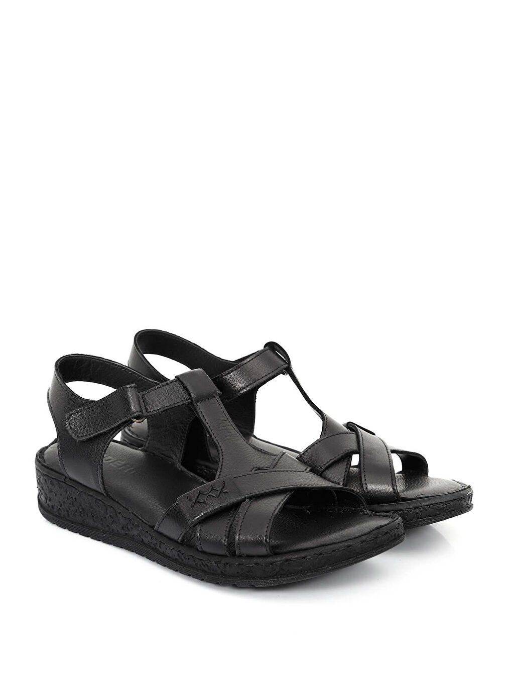 Siyah Hakiki Deri Dolgu Taban Sandalet 45711-1