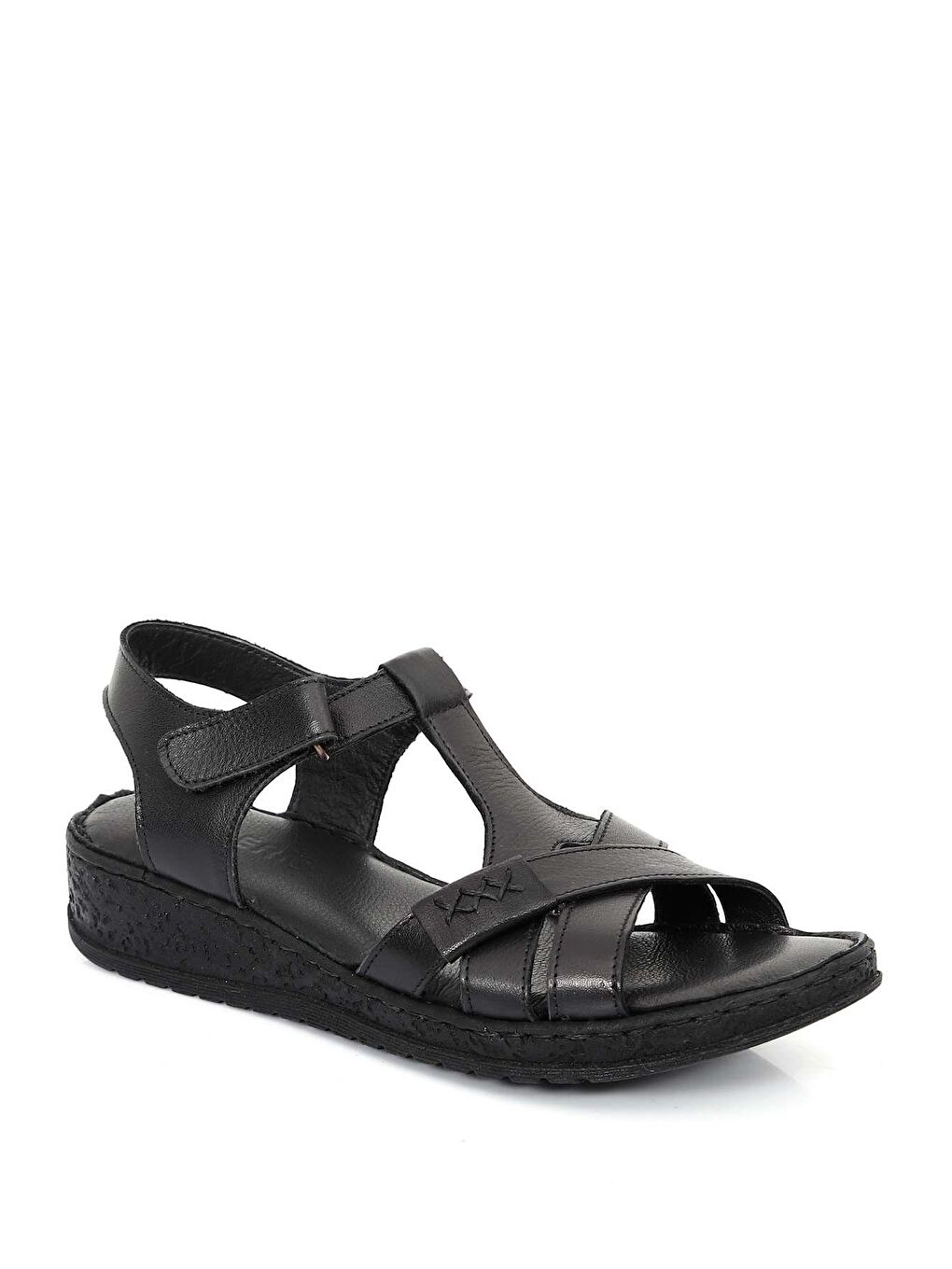 Siyah Hakiki Deri Dolgu Taban Sandalet 45711-4