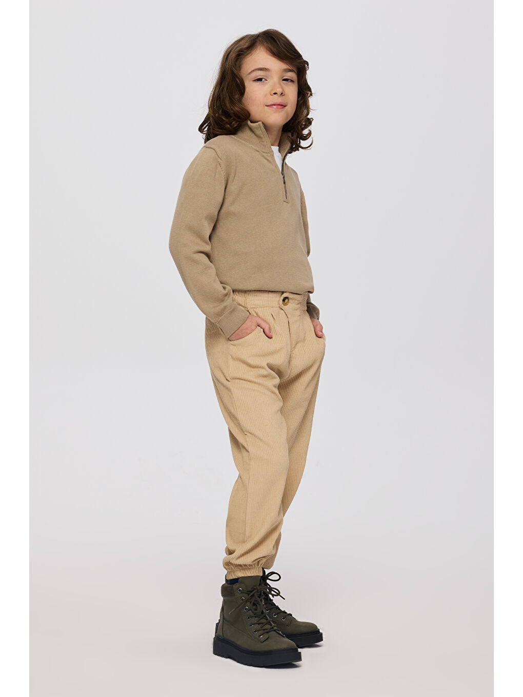 Erkek Çocuk Düğmeli Bej Pantolon-1