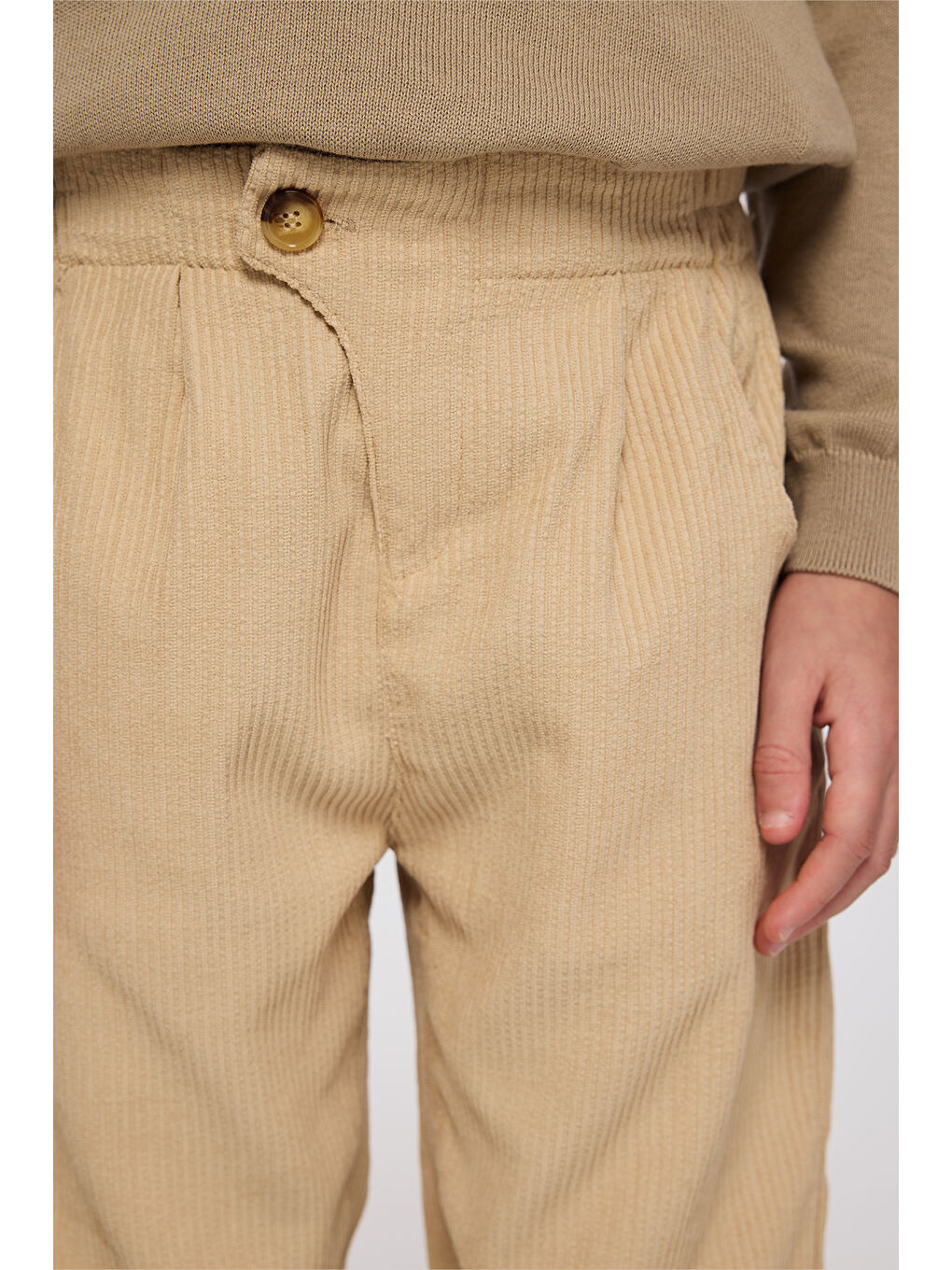 Erkek Çocuk Düğmeli Bej Pantolon-5