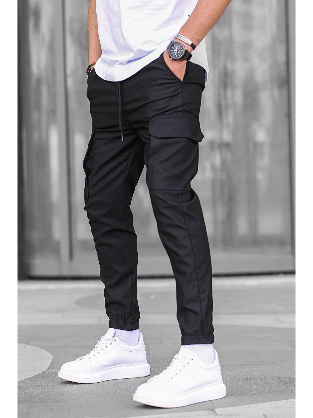 Siyah Kargo Cep Erkek Jogger Pantolon 5463