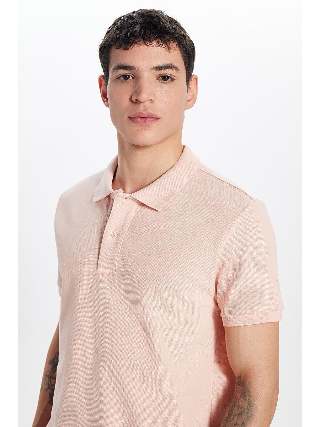Pembe Erkek Slim Fit Dar Kesim %100 Pamuk Somon Polo Yaka Tişört-1